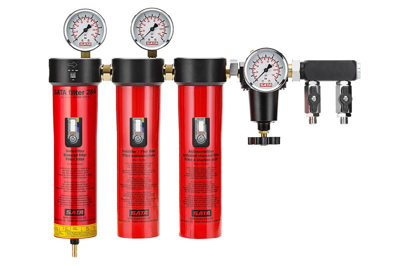 SATA 284 Triple Stage Filter 141218 with pressure gauges and filters for clean compressed air quality