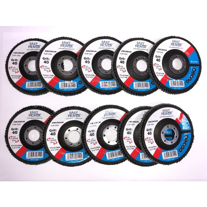 FMT Flap Disc Zirconium 115mm 40,60,80 Grit x10